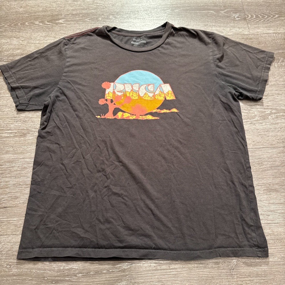 RVCA Shirt Mens Large Gray Graphic Tee Spellout Short Sleeve Crew Neck Tee Adult